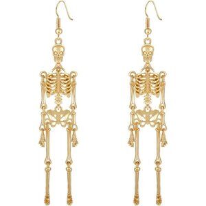 Women Gold Halloween Skeleton Spooky Skull Dangle Costume Dress Up Ghost Earring